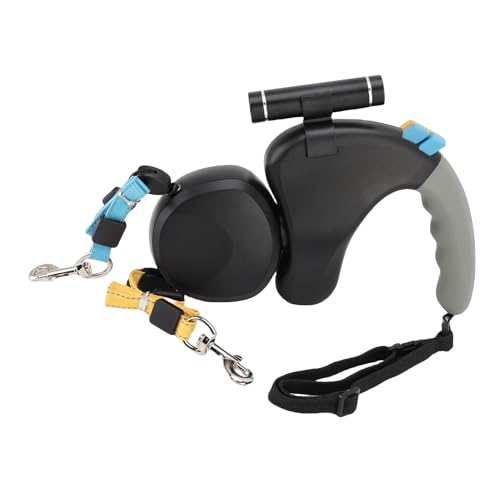 Aramox 360 ° Rotation 2 Hund Retractable Lash Double Headed Hundeleine mit LED -Licht 3 Meter, für die Unabhängige Steuerung und die Verbesserung der Sichtbarkeit mit Großzügiger (Black) von Aramox