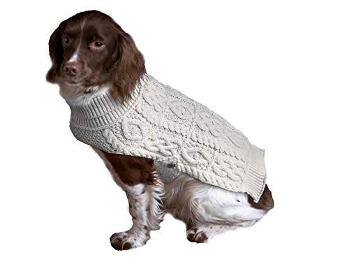 Aran Crafts Hunde-Mantel aus gestrickter weicher Knopfleiste für Hunde, 100 % Merinowolle - Beige - Small von Aran Crafts
