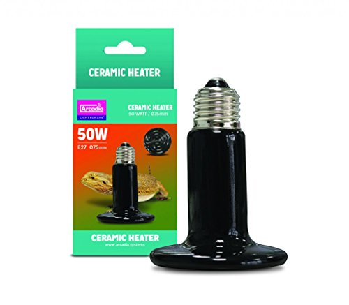 Arcadia Reptilien, Keramik Heizlampe, 50W, Wärmelampe für Reptilien, Strahlende Wärmequelle, Stimuliert die biologische Funktion, E26/E27 Schraubfassung, Einfache Montage, Geeignet für Abend & Nacht von Arcadia