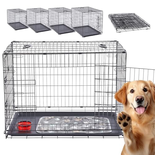 Arebos Hundekäfig 63 x 45 x 51 cm | Hundetransportbox Auto klappbar | Hundebox faltbar | Transportbox Hund mit 2 Türen | Hundekäfig für Zuhause inkl. Kuscheldecke + Napf | S Schwarz von Arebos