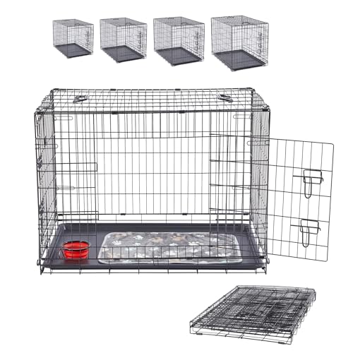 Arebos Hundekäfig 63 x 45 x 51 cm | Hundetransportbox Auto klappbar | Hundebox faltbar | Transportbox Hund mit 2 Türen | Hundekäfig für Zuhause inkl. Kuscheldecke + Napf | S Schwarz von Arebos