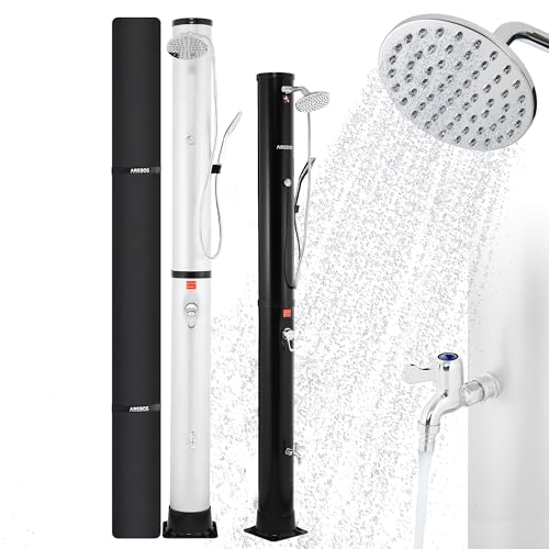 Arebos Solardusche 40 L | mit integriertem Thermometer | Handbrause | schwenkbarer Duschkopf | mit Fußdusche & Gartenschlauch-Anschluss | inkl. Montagematerial & Abdeckhaube| Aquastop Funktion |Silber Arebos Solardusche 40 L | mit integriertem Thermometer | Handbrause | schwenkbarer Duschkopf | mit Fußdusche & Gartenschlauch-Anschluss | inkl. Montagematerial & Abdeckhaube| Aquastop Funktion |Silber von Arebos