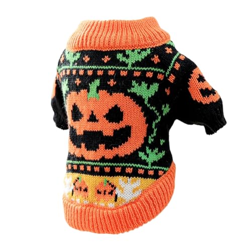 Haustier-Winterpullover mit lustigem Kürbismuster, atmungsaktiv, 2-Bein-Design, für kleine Hunde, Katzen, Halloween, Event, Festival, Haustierkostüm von Arecobticy