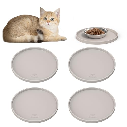 Arespark Silikon-Futtermatte für Haustiere, rutschfest, wasserdicht, mit erhöhten Kanten für Futter und Wasser, verhindert Verschütten, rundes Fresstablett für Hunde, Katzen, Welpen, Kätzchen, 20,3 x von Arespark