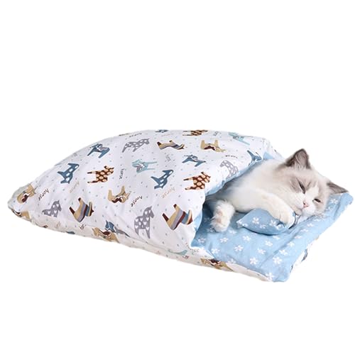 Argumub Orthopädischer Katzenschlafsack, Soft Warm Abnehmbare Waschbare Katzenhöhle Katzenmatte (XL-75 * 60cm, Blue-C) von Argumub