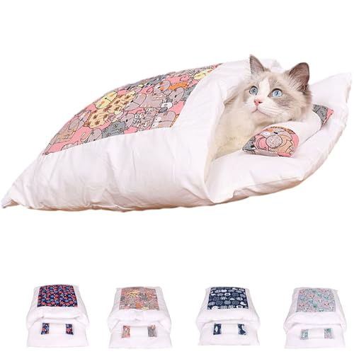 Argumub Orthopädischer Katzenschlafsack Katzenbett Katzenschlafsack Flauschig Warmer Abnehmbare Waschbare Kleines Haustierbett Für Katzen Hunde (L, Pink Cat) von Argumub