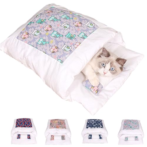 Argumub Orthopädischer Katzenschlafsack Katzenbett Katzenschlafsack Flauschig Warmer Abnehmbare Waschbare Kleines Haustierbett Für Katzen Hunde (L, Purple) von Argumub