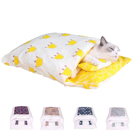 Argumub Orthopädischer Katzenschlafsack Katzenbett Katzenschlafsack Flauschig Warmer Abnehmbare Waschbare Kleines Haustierbett Für Katzen Hunde (L, Yellow) von Argumub