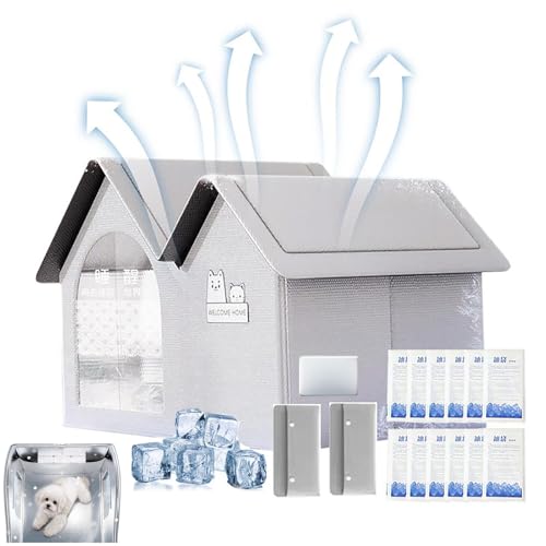 Kühlhaus für Katzen, Katzen Kühlhaus, Kühlmatte Katze, Abkühlung für Katzen Faltbare Kühlbox für Hunde im Sommer Hundehütte für alle Jahreszeiten (Gray, L:60 × 38 × 42 cm) von Argumub