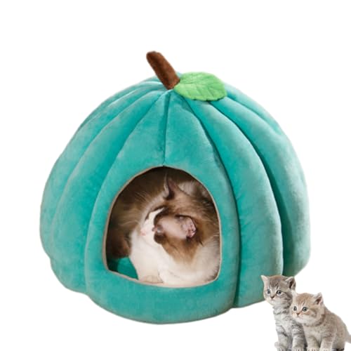 Kürbis-Katzenbett, süßes Halloween-Katzenzelt mit abnehmbarem Kissen, geeignet für Kätzchen und kleine Hunde (Pfauenblau, S) von Argumub
