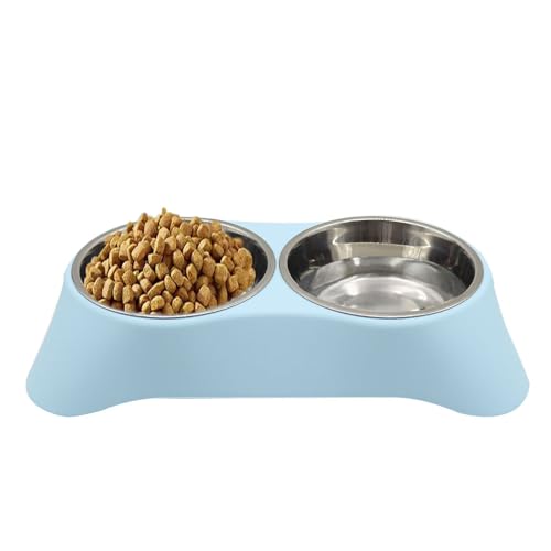 Arightmu 2-in-1 Futternapf aus Edelstahl | Rutschfester geneigter Katzen-Hundenapf mit Anti-Rutsch-Pad | Doppelnapf für Kätzchen, Welpen, Kaninchen & Kleintiere (Blau, Medium) von Arightmu