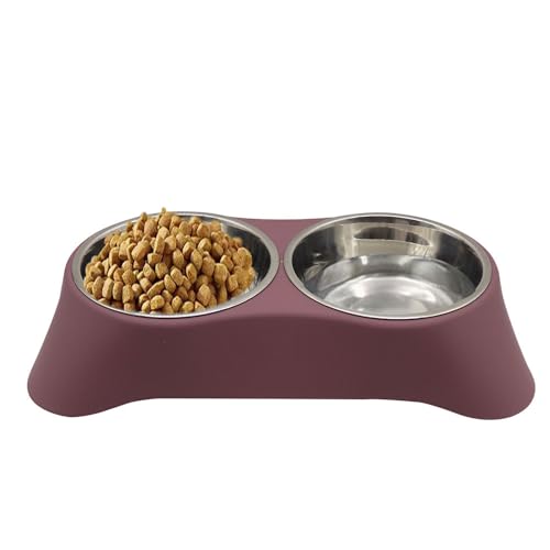 Arightmu 2-in-1 Futternapf aus Edelstahl | Rutschfester geneigter Katzen-Hundenapf mit Anti-Rutsch-Pad | Doppelnapf für Kätzchen, Welpen, Kaninchen & Kleintiere (Dunkelrot, Medium) von Arightmu