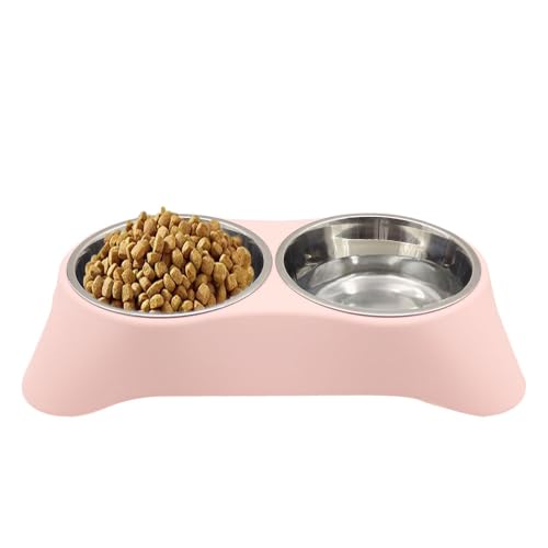 Arightmu 2-in-1 Futternapf aus Edelstahl | Rutschfester geneigter Katzen-Hundenapf mit Anti-Rutsch-Pad | Doppelnapf für Kätzchen, Welpen, Kaninchen & Kleintiere (Rosa, Medium) von Arightmu