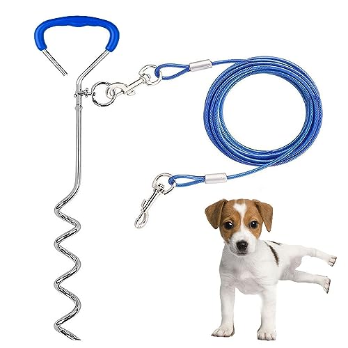 Arightmu Hunde-Kabel- und Erdspieß, spiralförmiger Erdspieß, robuster Erdspieß im Boden für Outdoor, Camping, Hof und Garten, kleine, mittelgroße Haustiere (blau, 5 m) von Arightmu