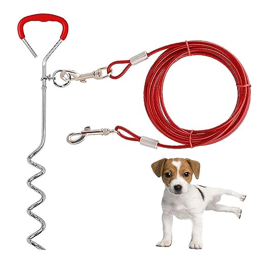 Arightmu Hunde-Kabel- und Erdspieß, spiralförmiger Erdspieß, robuster Erdspieß im Boden für Outdoor, Camping, Hof und Garten, kleine, mittelgroße Haustiere (rot, 5 m) von Arightmu