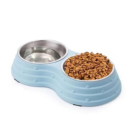 Arightmu 2-in-1 Futternapf aus Edelstahl | Rutschfester geneigter Katzen-Hundenapf mit Anti-Rutsch-Design | Doppelnapf für Kätzchen, Welpen, Kaninchen & Kleintiere Katzen (Blau-Rund, Groß) von Arightmu