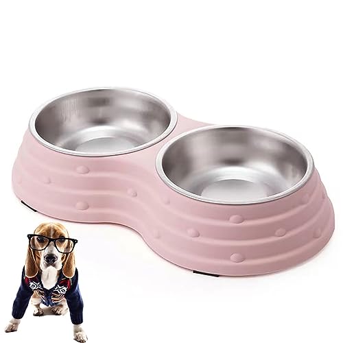 Arightmu Doppelter Futternapf aus Edelstahl, rutschfeste Unterlage, auslaufsicherer Hund Katze Napf und Teller, leicht zu reinigen, langlebige Schalen für Hunde Katzen (Rosa-Klein) von Arightmu