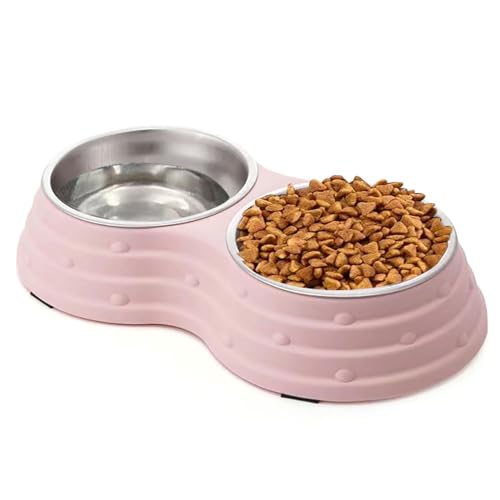 Arightmu Doppelter Futternapf aus Edelstahl, rutschfeste Unterlage, auslaufsicherer Hundenapf und Teller, leicht zu reinigen, langlebige Schalen für Hunde und Katzen (Rosa-Large) von Arightmu
