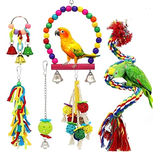 ArinkO 6-teiliges Papageien-Sittich-Vogelspielzeug-Set – interaktive hängende Glockenleitern, Kletterschaukel und Kauseilball ArinkO 6-teiliges Papageien-Sittich-Vogelspielzeug-Set – interaktive hängende Glockenleitern, Kletterschaukel und Kauseilball von ArinkO