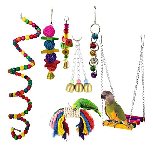 ArinkO 7-teiliges Papageien-Vogelspielzeug-Set: Schaukel, Glocken, Holzbrücke und mehr ArinkO 7-teiliges Papageien-Vogelspielzeug-Set: Schaukel, Glocken, Holzbrücke und mehr von ArinkO