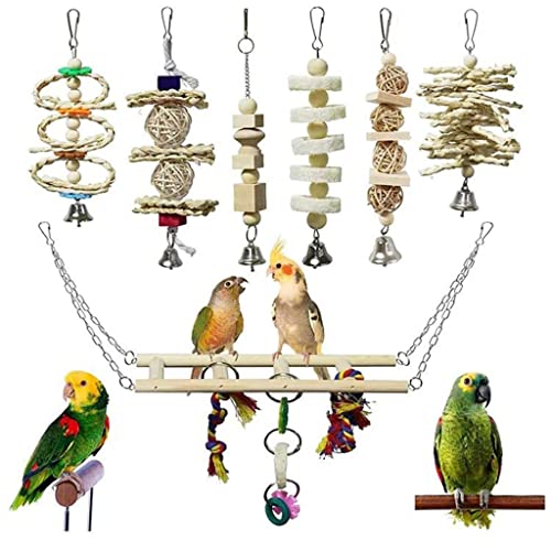 ArinkO 7-teiliges Vogel- und Papageien-Spielzeugset aus Holz: Stundenlang hängen, schaukeln, Klettern und sitzen von ArinkO