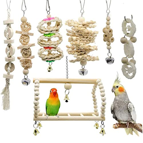 ArinkO 7-teiliges Vogelspielzeug-Set für Nymphensittiche, Papageien und Wellensittiche: Sitzstangenständer, Parkiet-Zubehör und ansprechende Spielzeuge ArinkO 7-teiliges Vogelspielzeug-Set für Nymphensittiche, Papageien und Wellensittiche: Sitzstangenständer, Parkiet-Zubehör und ansprechende Spielzeuge von ArinkO