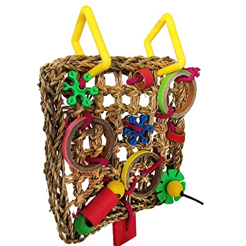 ArinkO Buntes Kletternetz-Papageienspielzeug: Geflochtenes Seegras, Beißen, Hängen, Hanfseilschaukel, Leiterkauen, Futtersuchspaß von ArinkO