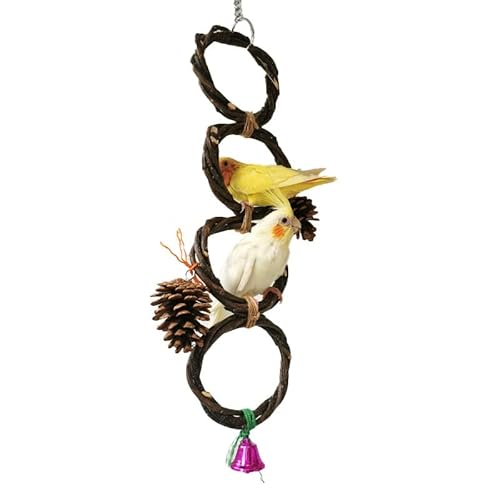 ArinkO Papageien-Schaukelspielzeug aus Holz mit Tannenzapfen zum Klettern und Weben – ideal für Sittiche und Nymphensittiche (Silber) von ArinkO