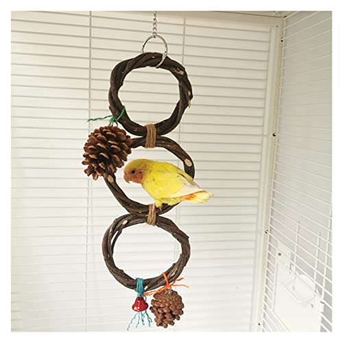 ArinkO Papageienspielzeug zum Aufhängen aus Holz mit Weberei und Tannenzapfen für Vögel – ideal für Sittiche und Nymphensittiche (Farbe: D) von ArinkO