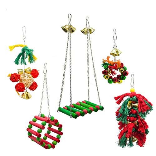 ArinkO Set mit 5 festlichen Vogel- und Papageienspielzeugen zur Käfigdekoration – Schaukeln, Futtersuche und Weihnachtsmotiv von ArinkO