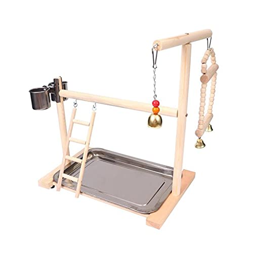 ArinkO Vogelspielplatz aus Holz mit Spielzeugtablett, Schaukel, Kletterleiter und Hängebrücke – Perfekter Nymphensittich-Sitzplatz – Maße 40 x 23 x 36 cm von ArinkO