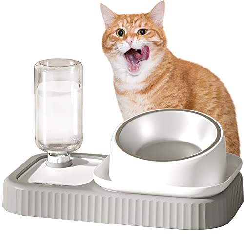 Cat Dog Bowl Set - Slow Feeding Dog cat Bowl, Slow Eating Bowl Reduces Swelling and overeating, for Wet and Dry Food with Automatic Water Bottle for Small and Medium Dogs and Cats (weiß grau) von Ariycaz