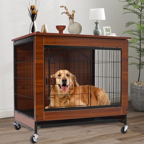 Hundebox Holz Für Zuhause Hundekäfig XXL Indoor Hundekäfigmöbel Mit Rädern Dog Crate Mit Riemenscheibe Für Große Hunde Large Dog Crate von Ark miido