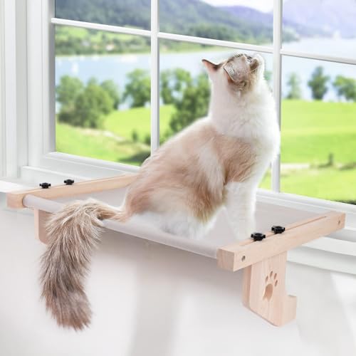 Katzenfenstersitz, Katzenbett Hängematte Holz Verstellbare Sitzstange für Katzenfenster Abnehmbares Waschbares Weiches Pad Hält bis zu 30lbs Katzenfenstersitz, Katzenbett Hängematte Holz Verstellbare Sitzstange für Katzenfenster Abnehmbares Waschbares Weiches Pad Hält bis zu 30lbs von Ark miido