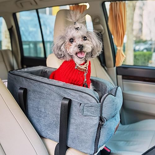 Arkyomi Hunde autositz,Mittelkonsole für Hunde Katzen,kleine Stabiler hundeautositz mit Gurt,Abnehmbarer Waschbar hundesitz für Katzen mittlere Hunde bis 6 kg Gray von Arkyomi