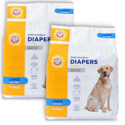 Arm & Hammer for Pets Windeln für Hündinnen, Größe L, 24 Stück, ultra-saugfähig, verstellbare Windeln für Mädchen und Hunde, mit auslaufsicherem Schutz und Nässeindikator (2 Stück) von Arm & Hammer