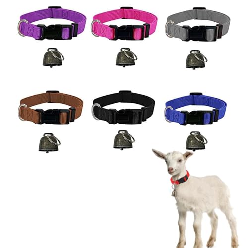 Armastuse 6Stück Ziegen Halsbänder, Ziegenhalsband mit Glocke, Schafhalsbänder mit Glocke Verstellbare Nylon Schaf Halsbänder für Kleine Nutztiere Ziege Schaf mit Anti-Verlust von Armastuse