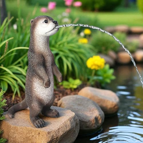 Arnusa Solar Wasserspeier Fischotter – Teichfigur mit Solarpumpe & Wasserspiel – Gartendeko aus Polyresin Gartenfigur – Solarbrunnen für Gartenteich & Wasserlauf (Otter 17x10x31 cm) von Arnusa