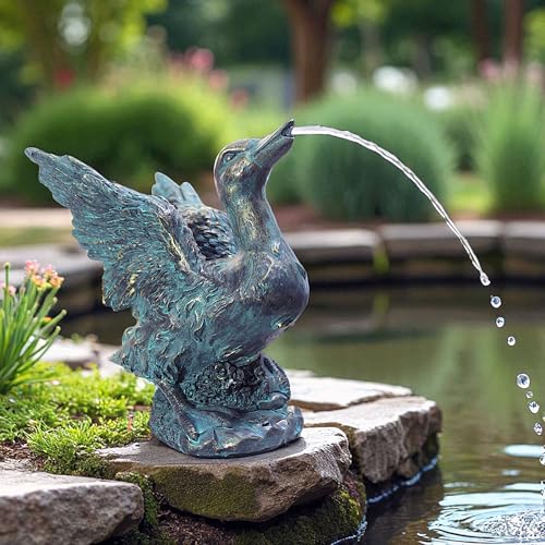 Arnusa Solar Wasserspeier – Teichfigur mit Solarpumpe & Wasserspiel – Gartendeko aus Polyresin in Kupfer-Optik – Solarbrunnen für Gartenteich & Wasserlauf (Ente 22x19x24 cm) von Arnusa