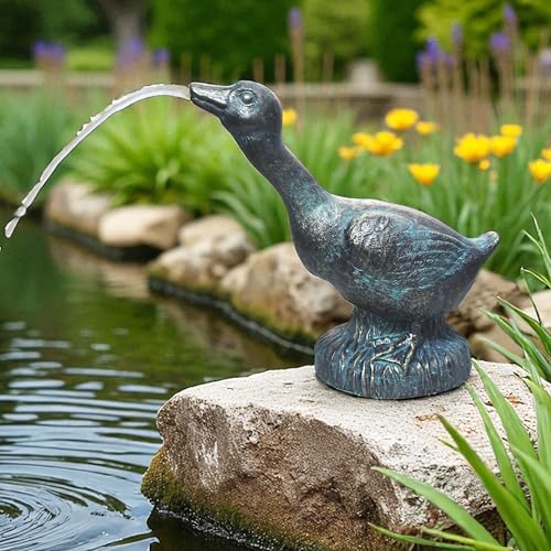 Arnusa Solar Wasserspeier – Teichfigur mit Solarpumpe & Wasserspiel – Gartendeko aus Polyresin in Kupfer-Optik – Solarbrunnen für Gartenteich & Wasserlauf (Ente 24,5x12x24 cm) von Arnusa