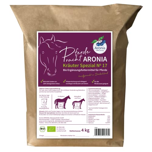 Aronia ORIGINAL Bio Aronia Kräuter Spezial Nr. 17 für Pferde 4 kg - Hautpflege & Wohlbefinden, Ergänzungsfutter für alle Rassen, Handgemacht in Deutschland, 100% Biologisch von Aronia Original