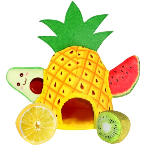 Hundespielzeug mit Ananas-Motiv, 5 Packungen quietschendes Versteckspielzeug. Interaktives Kauspielzeug, um Ihren Hund zu beschäftigen, Plüsch-Spielzeug, geeignet für kleine und mittelgroße Hunde von Aroocke