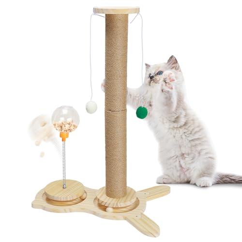 Arquiel Katze Kratzbaum Groß, Interaktives Katzenspielzeug aus Holz Katzen Intelligenzspielzeug Kratzsäulen Katzenkratzbaum mit 2 Interaktiven bällen, Sisal-Seil-Kratzbäume (Höhe 66 cm) von Arquiel