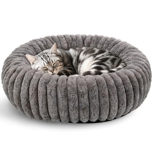 Arquiel Katzenbett, Rund Katzennest, Donut Haustierbett Tierbett Kleine Hundebett Waschbarer Flauschiges Indoor Mit Rutschfestem Boden Weich Rand(Grau,50 X 50 cm) von Arquiel