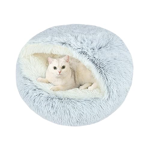 Arquiel Katzenbett, rund, mit Kapuze, flauschige Hundebetten, gemütliches Donut-Hundebett für kleine Hunde und Katzen, 50,8 x 50,8 cm, Grau von Arquiel