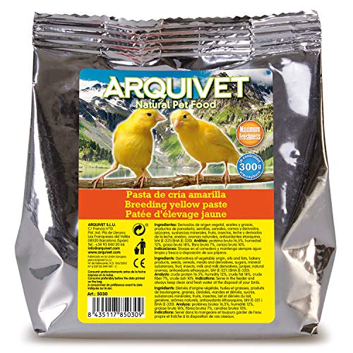 ARQUIVET - Gelbe Zuchtpaste und Pflege für Vögel 300 gr - Neutraler Geschmack - Futter für alle Arten von Vögeln und insbesondere gelbem Gefieder von Arquivet