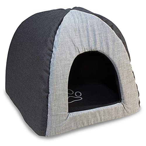 ARQUIVET Iglu Schwarz und Grau mit Fußabdruck, 45 x 45 x 40 cm, Hundebett, gepolstert, bequem, waschbar, Haustierbett, Hundebett von Arquivet