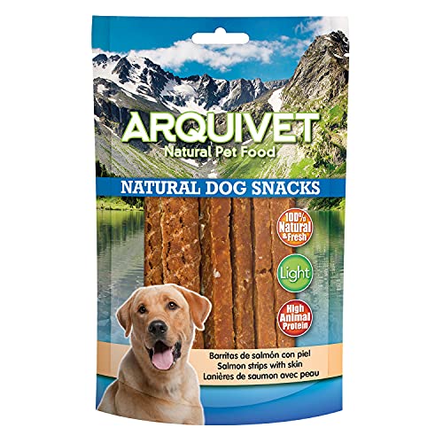 ARQUIVET Packung mit 12 Einheiten – Lachsbänder mit Haut 100 g – natürliche Hunde-Snacks – 100% natürlich – Spitzen, Preis von Arquivet