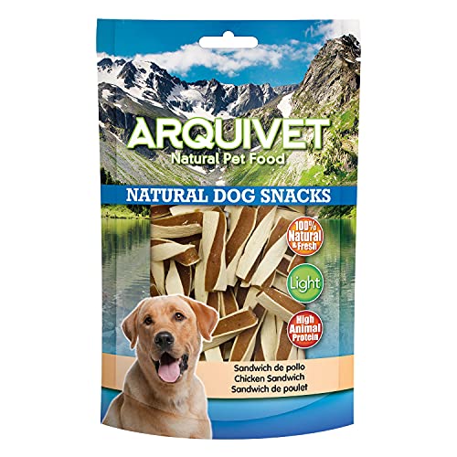 ARQUIVET Packung mit 12 Stück Hühnchen-Sandwich, 100 g – Natural Dog Snacks – 100% natürlich – Leckerlis, Leckerlis für Hunde – leichtes Produkt – sehr reich an Nährstoffen von Arquivet