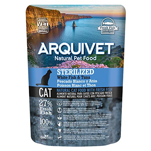 ARQUIVET - Packung mit 8 Beuteln für frische weiße Fische und Thunfisch für sterilisierte Katzen - Katzenfutter - Katzenfutter - Menge: 2800 g (350 g x 8 Stück) von Arquivet